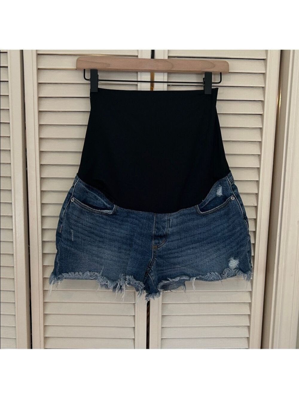 LOFT Black Blue Distressed High Waist Maternity Shorts